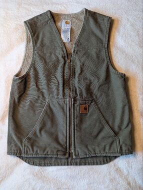 Vintage Carhartt Olive Green Zip-Front Work Vest